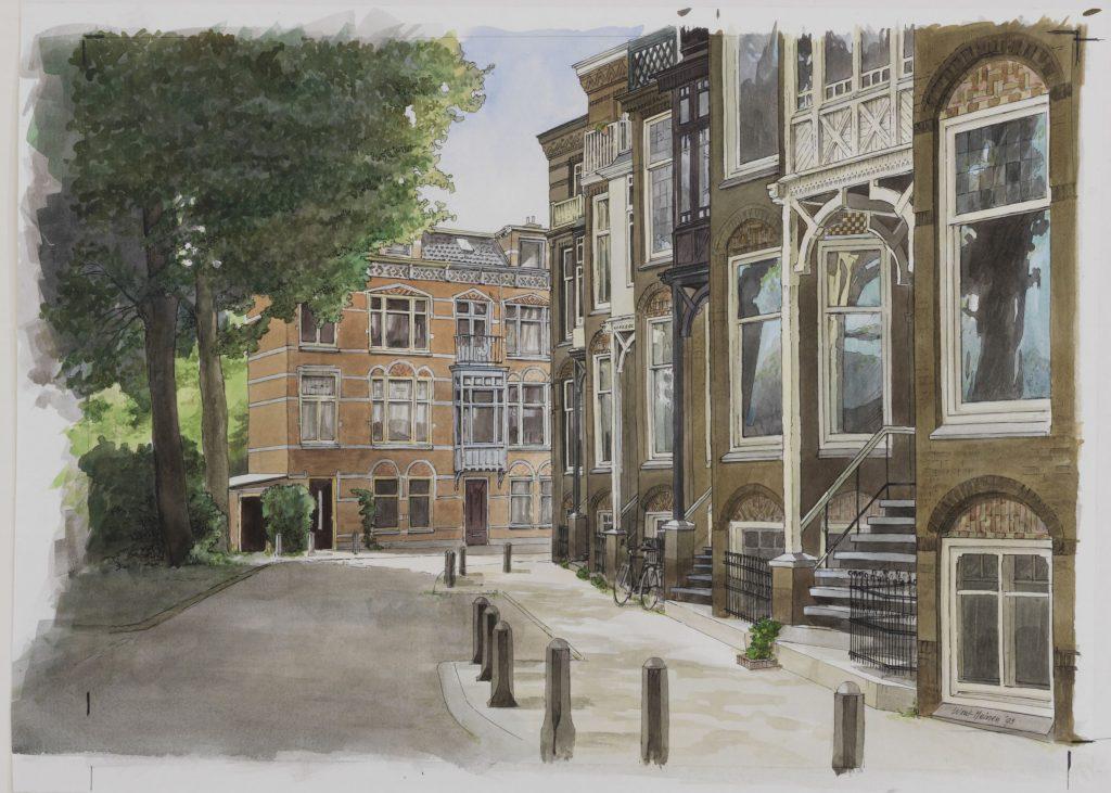 Tekening van de Utrechtse Hugo de Grootstraat in 1993