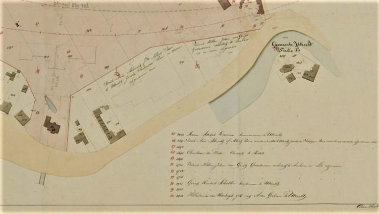Kaart met eigenaren in de buurt in 1872