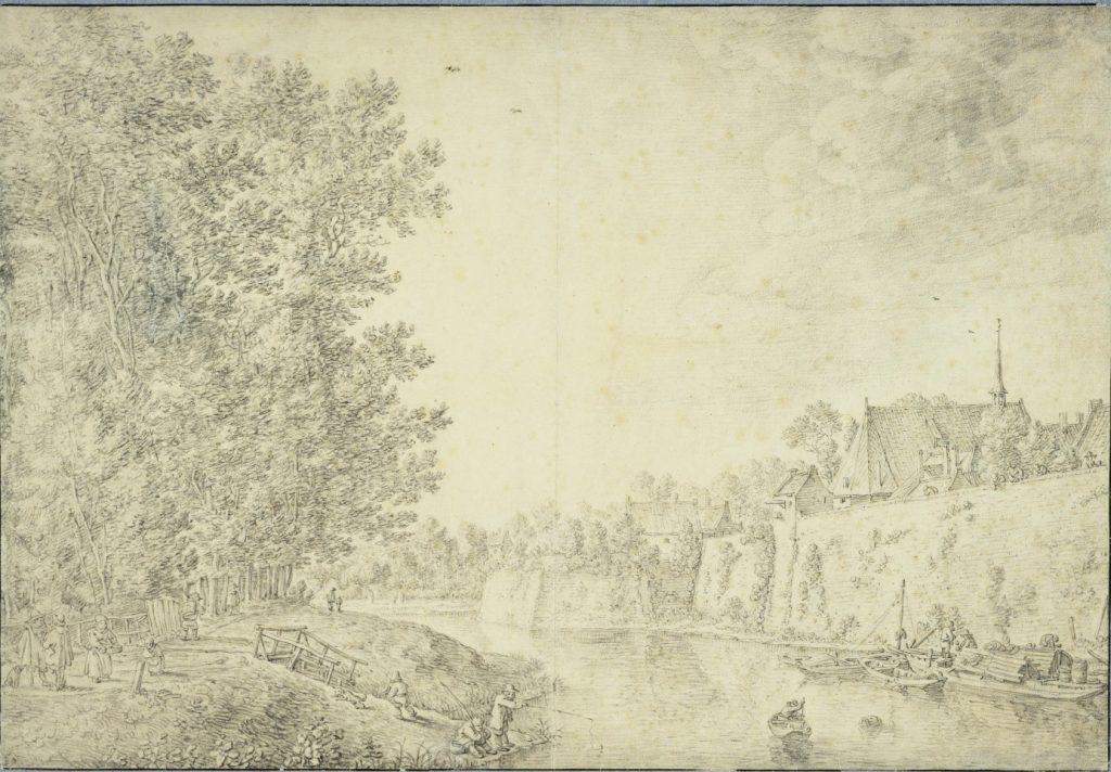 Ets uit 1660 met het hoornwerk met wal en gracht